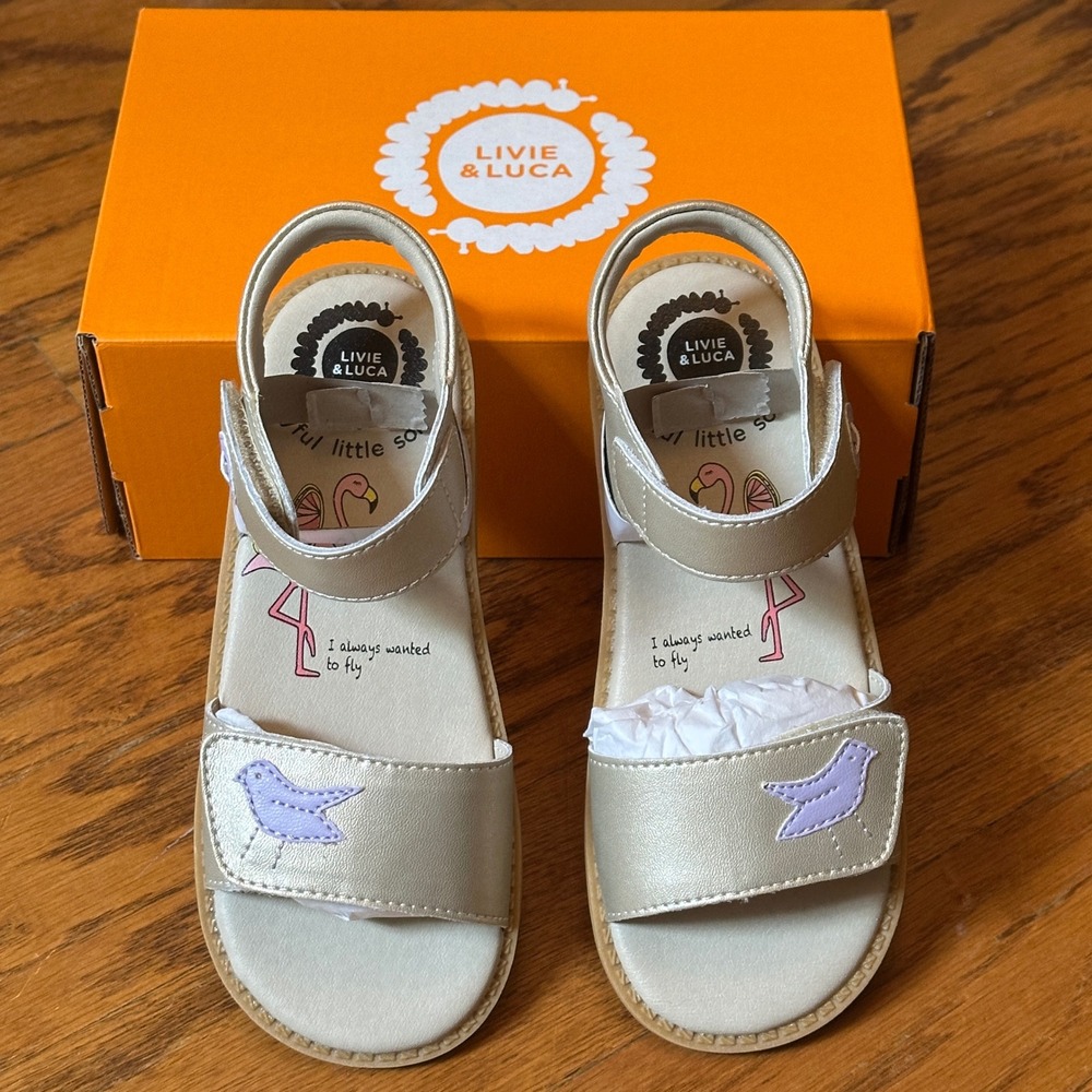 Livie & Luca Pio‎ Metallic Champagne Leather Sandals Girl Size 12 Toddler NIB - Picture 11 of 12